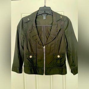 Black ruffle front jacket with cropped sleeves